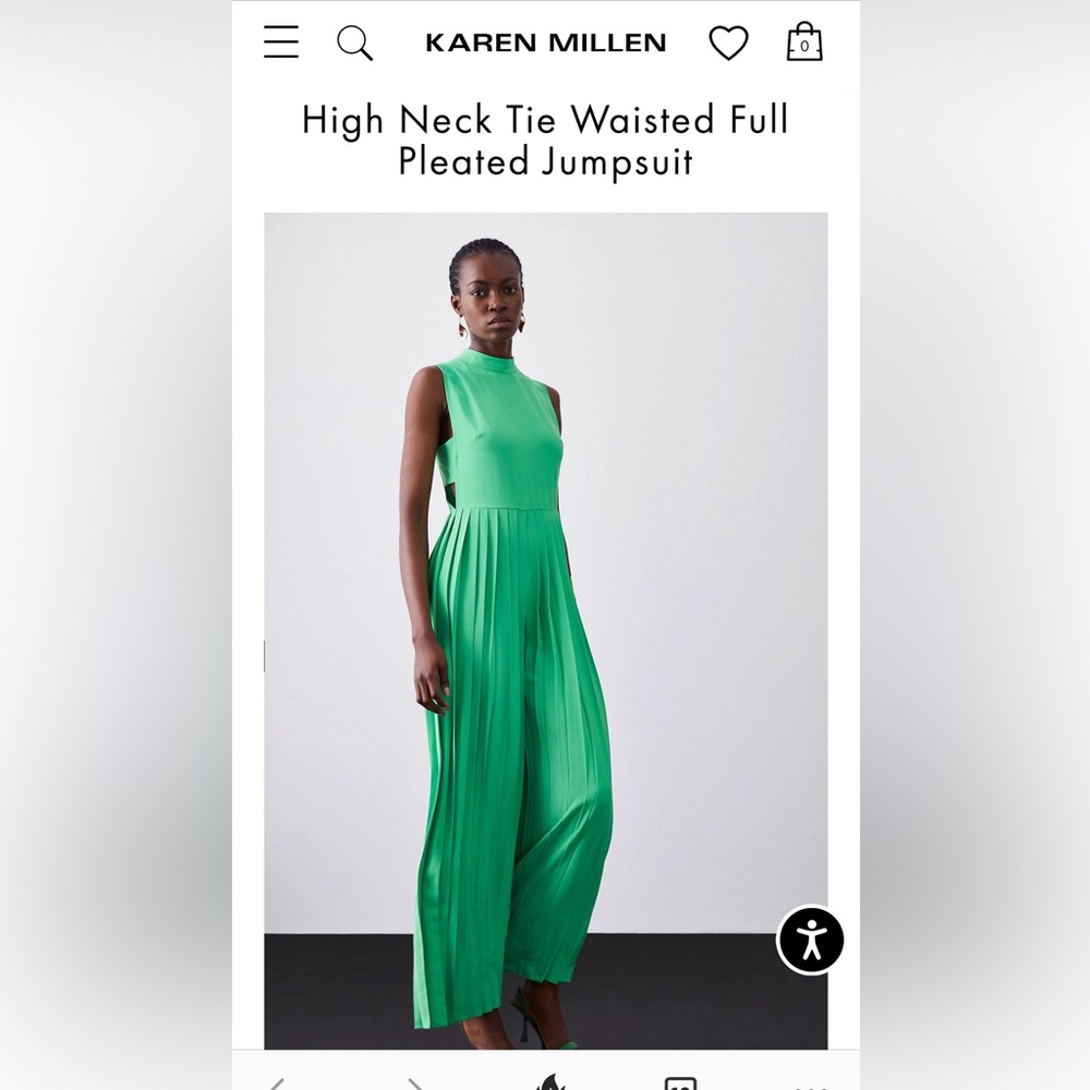 New Karen Millen Green High Neck Tie Waisted Full
Pleated Jumpsuit w/ Tags
